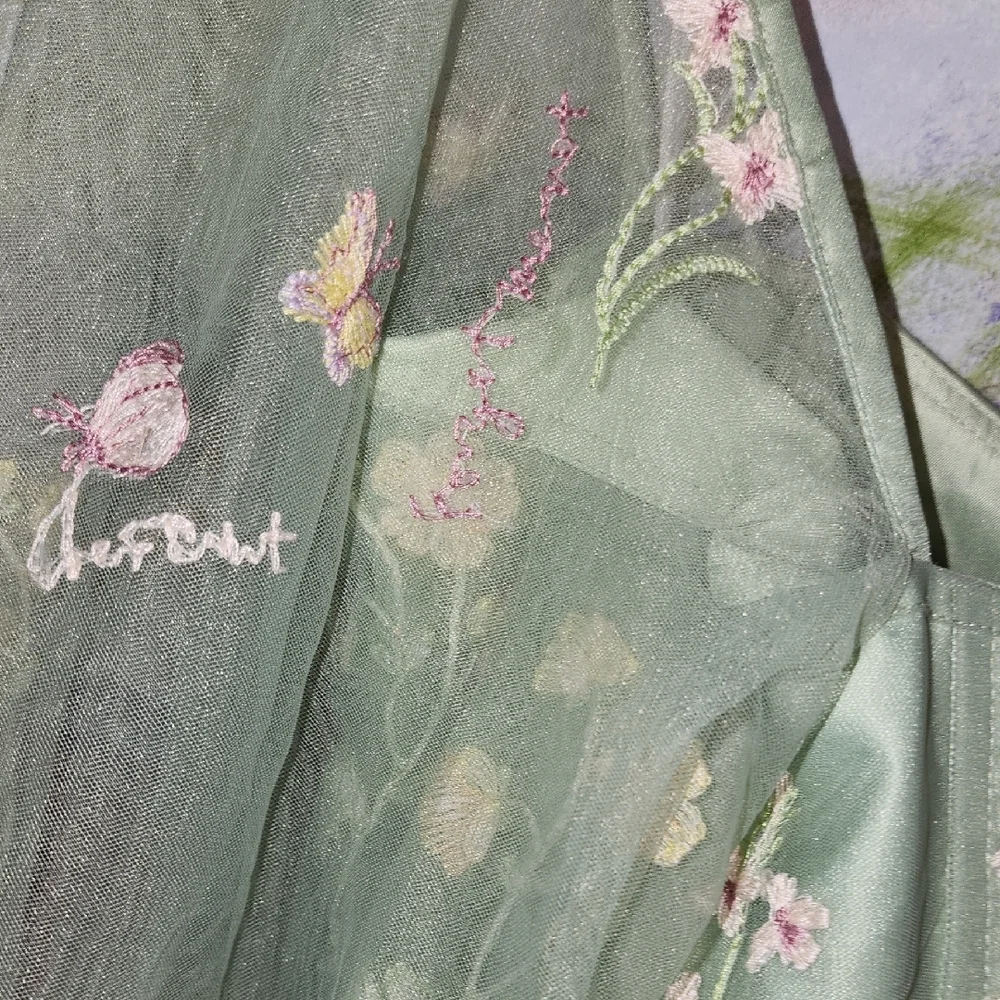 Elegant Floral Fairy Princess Corset Lng Sleeve Maxi Dress in Green Pink Floral - Picture 14 of 14